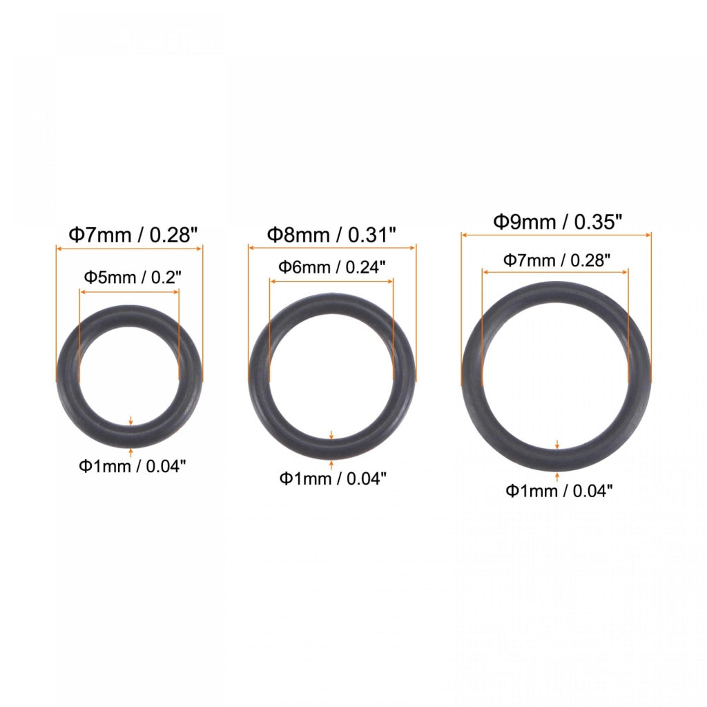 150 O-ring in gomma nitrilica (NBR), diametro esterno (AD) da 7-9 mm, diametro interno (ID) da 5-7 mm, spessore 1 mm, colore nero