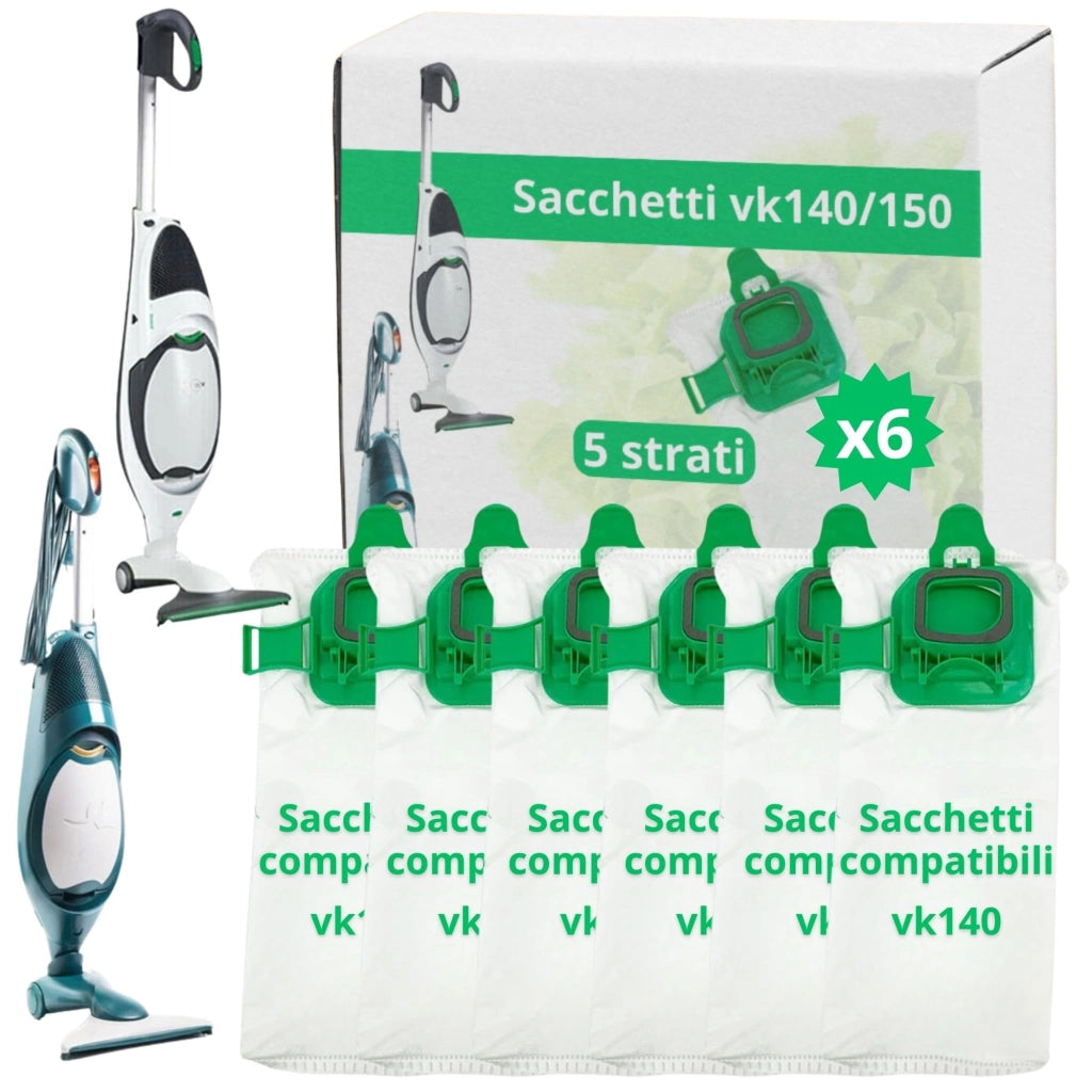 6 sacchetti per aspirapolvere compatibili con i modelli Kobold VK140 e VK150