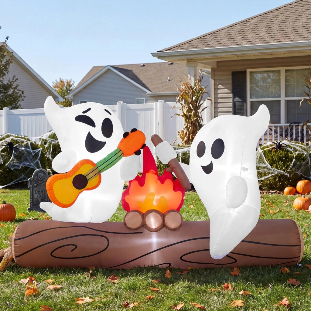 Spaventapasseri gonfiabile per Halloween, altezza 1,8 metri, con falò a LED