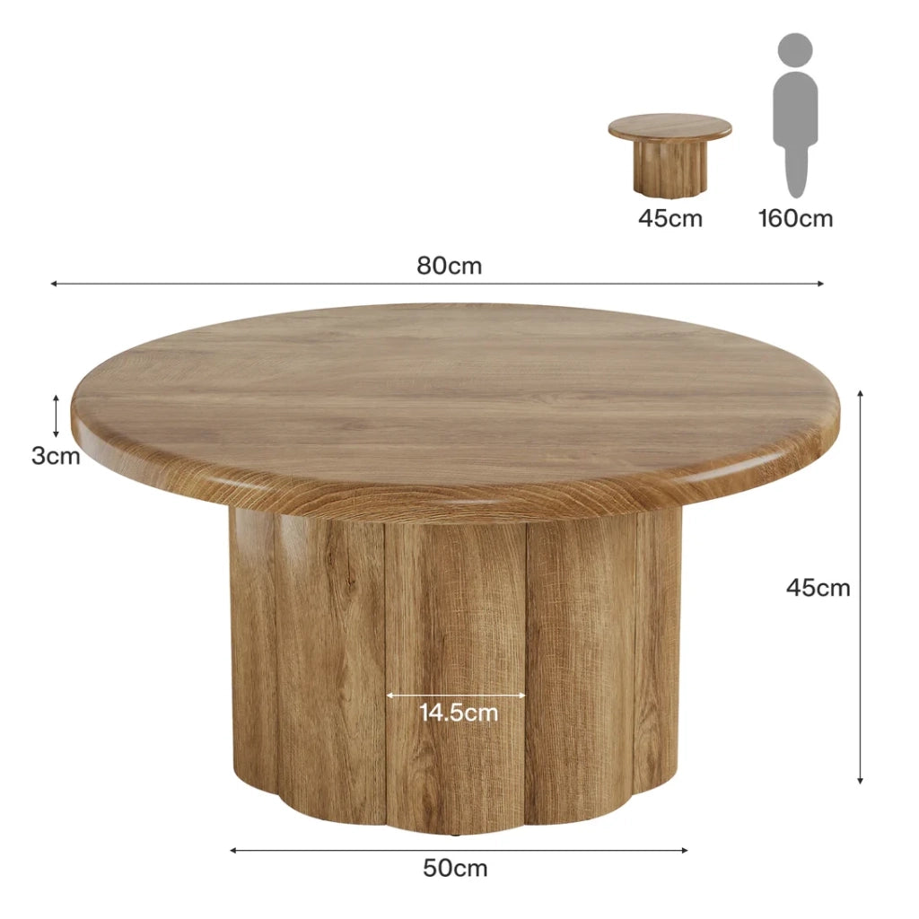 Tavolino da caff¨¨ rotondo ? 80 cm con base scanalata in MDF marrone