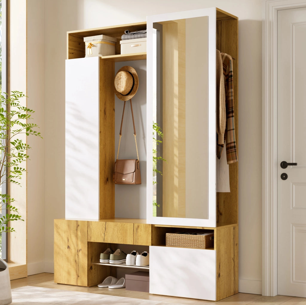 Mobile ingresso in MDF con specchio, scarpiera e appendiabiti