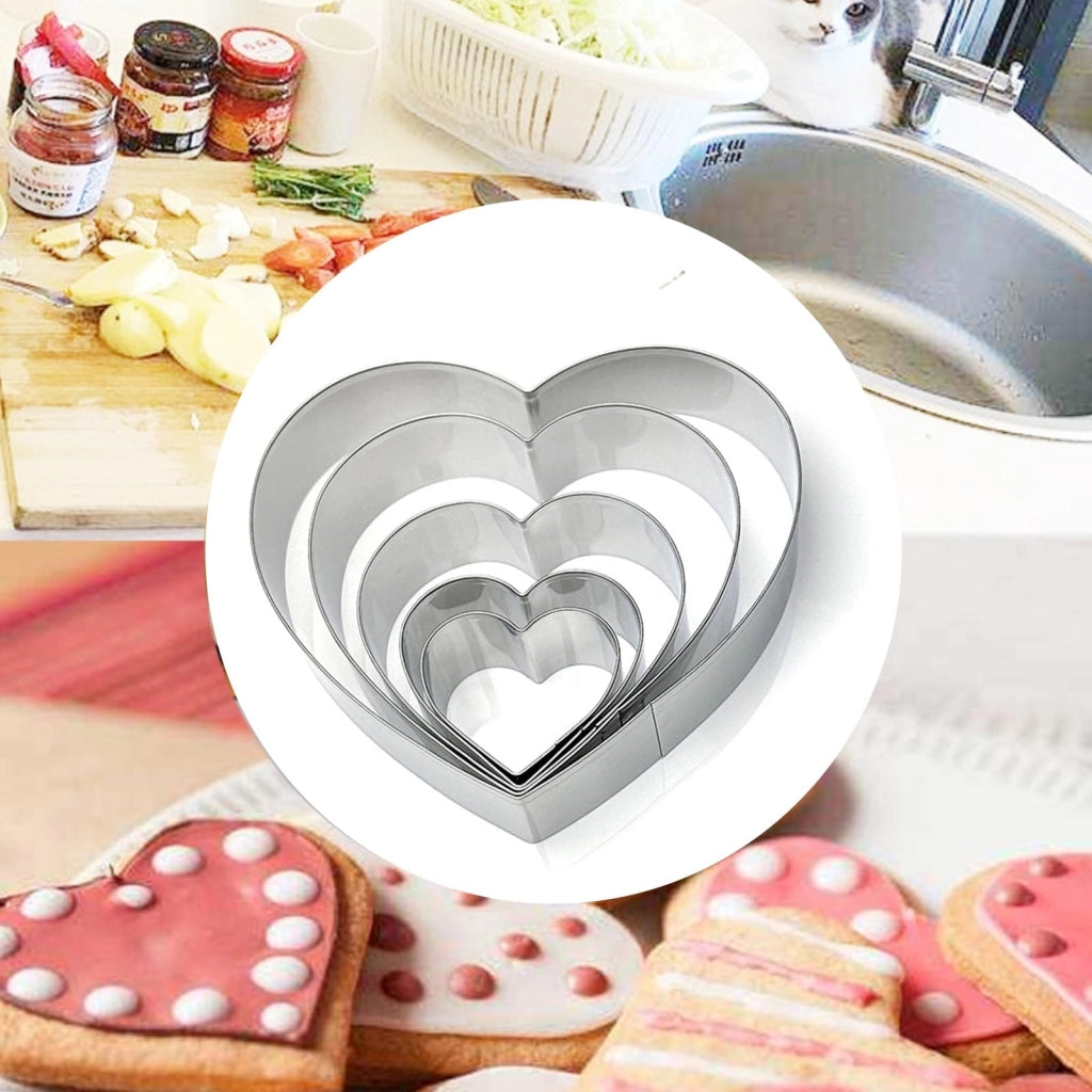 Set di formine a cuore, 5 pezzi, in acciaio inossidabile, dimensioni da 4 a 11,5 cm