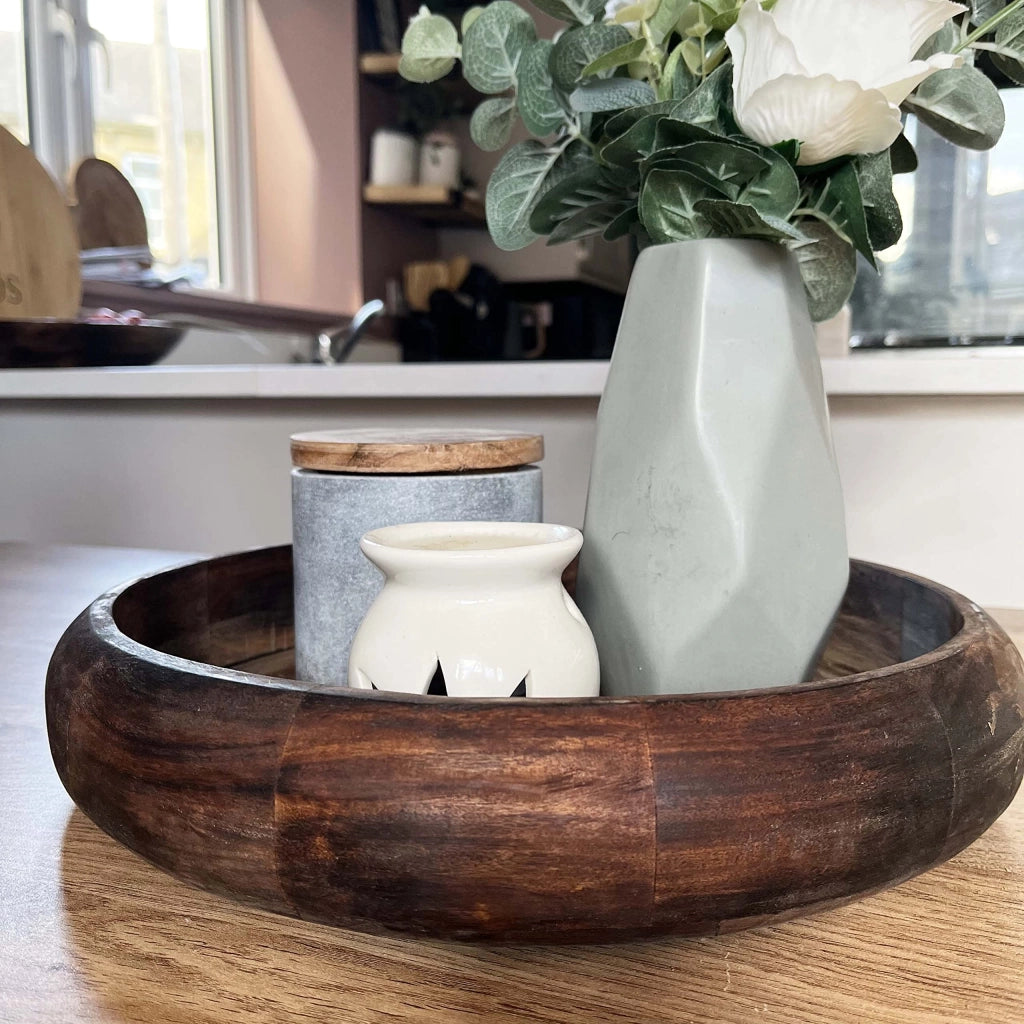 Tavolino rotondo in legno di mango, diametro 34 cm – Ideale per servire e decorare