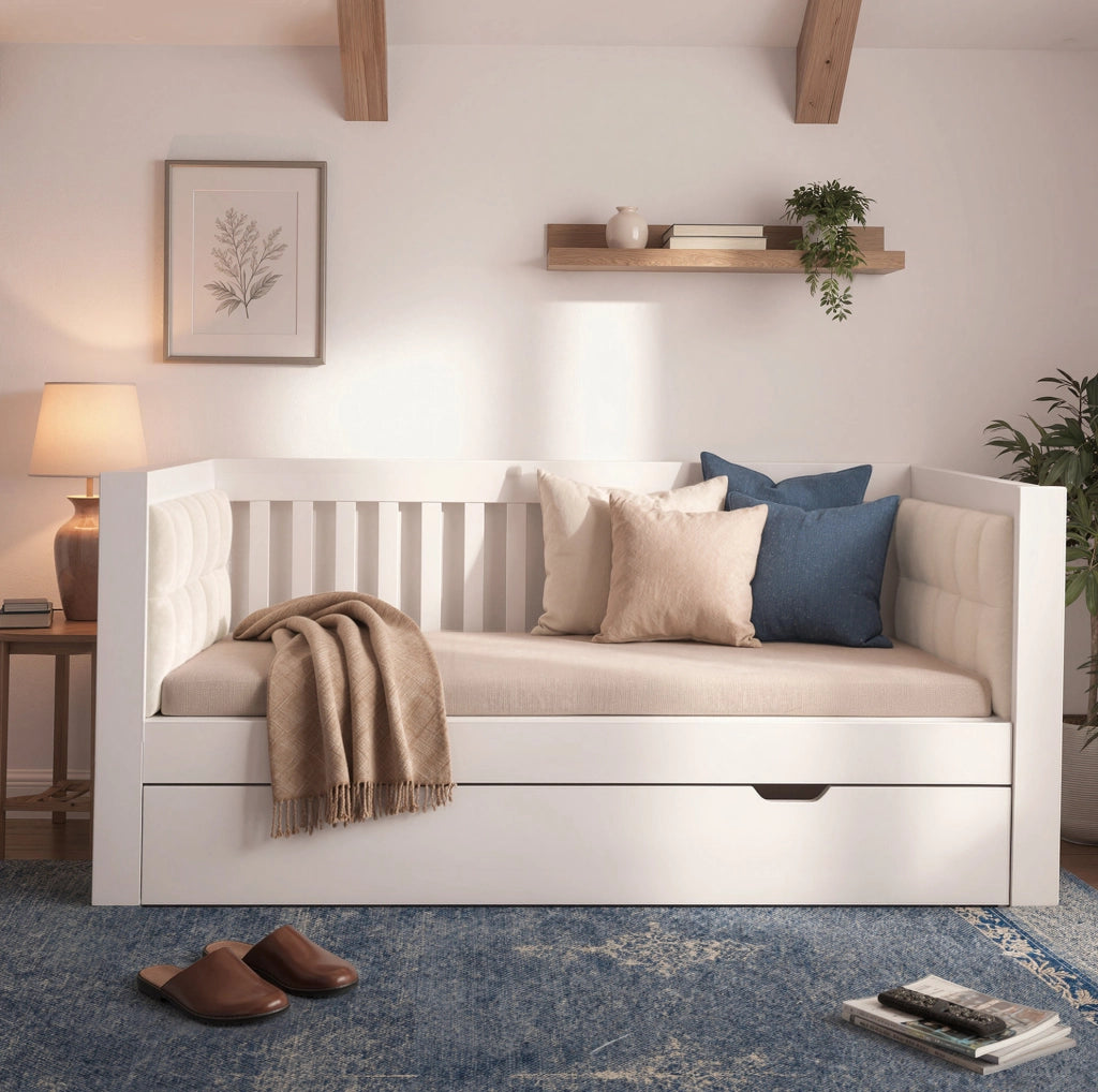 Divano letto con letto estraibile 90x200 cm in legno di pino bianco