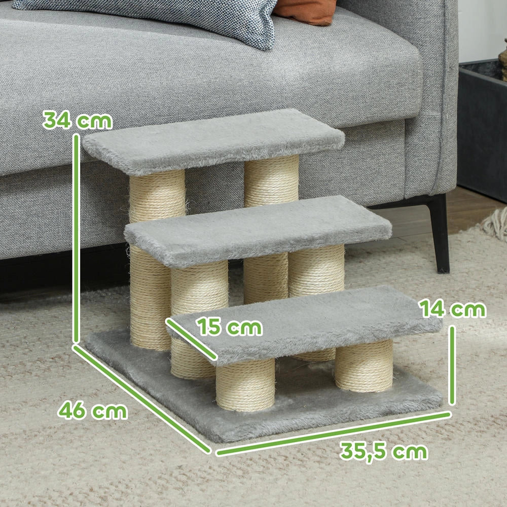Scala per cani e gatti 3 gradini, plush grigio, per letto e divano, robusta e facile da usare, altezza 34 cm