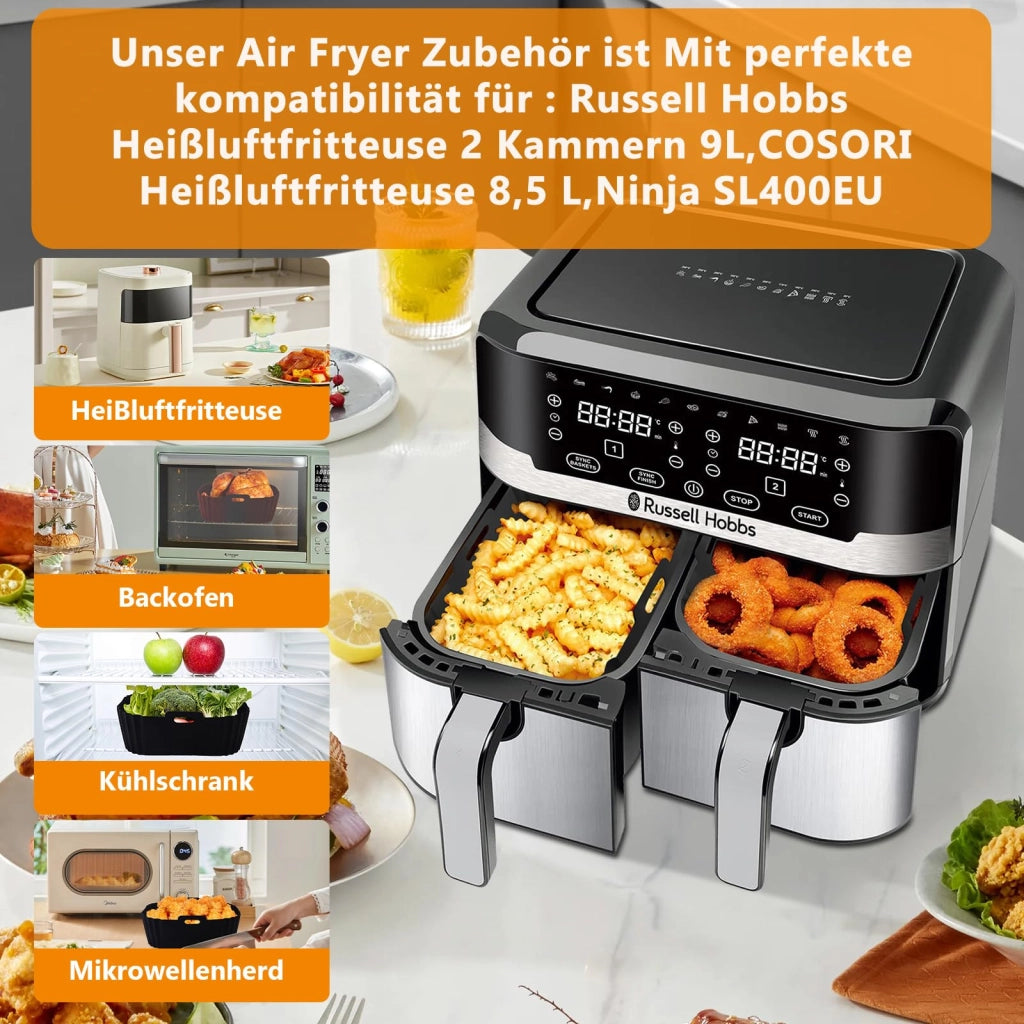 Accessori per friggitrice ad aria, 2 scomparti, 9 litri, silicone, senza BPA