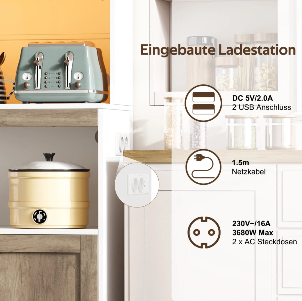Credenza da cucina con LED RGB, prese USB e ripiani regolabili