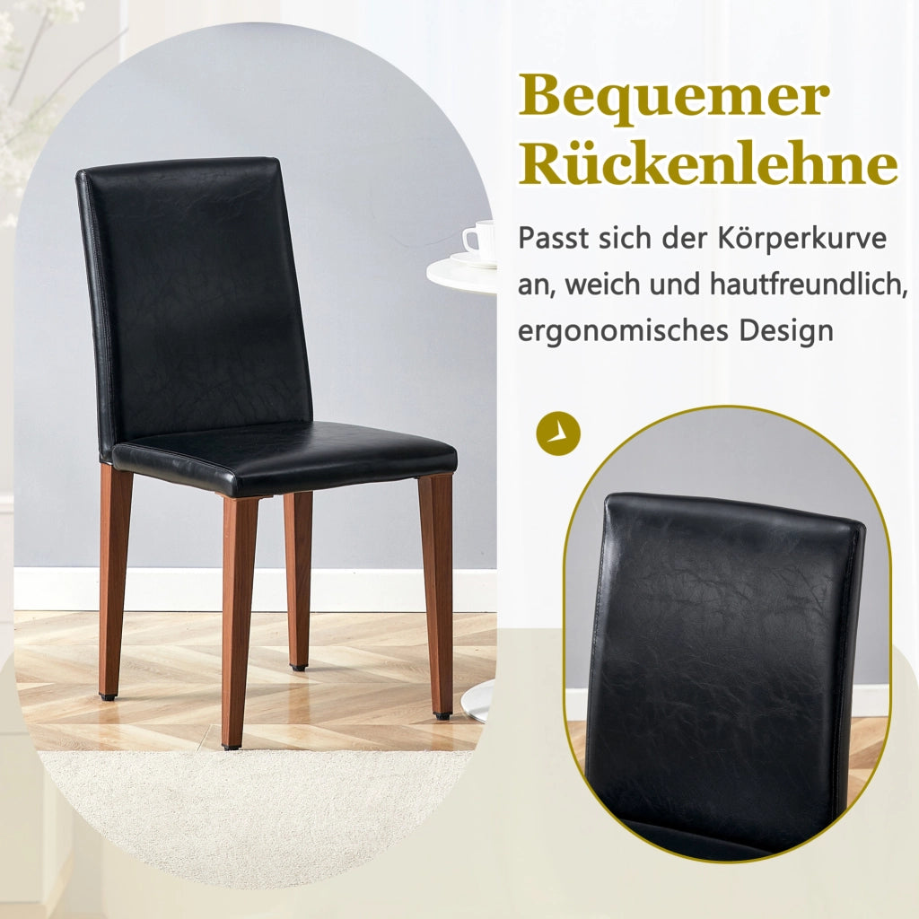 Set 6 sedie da pranzo moderne in PU nero e metallo noce