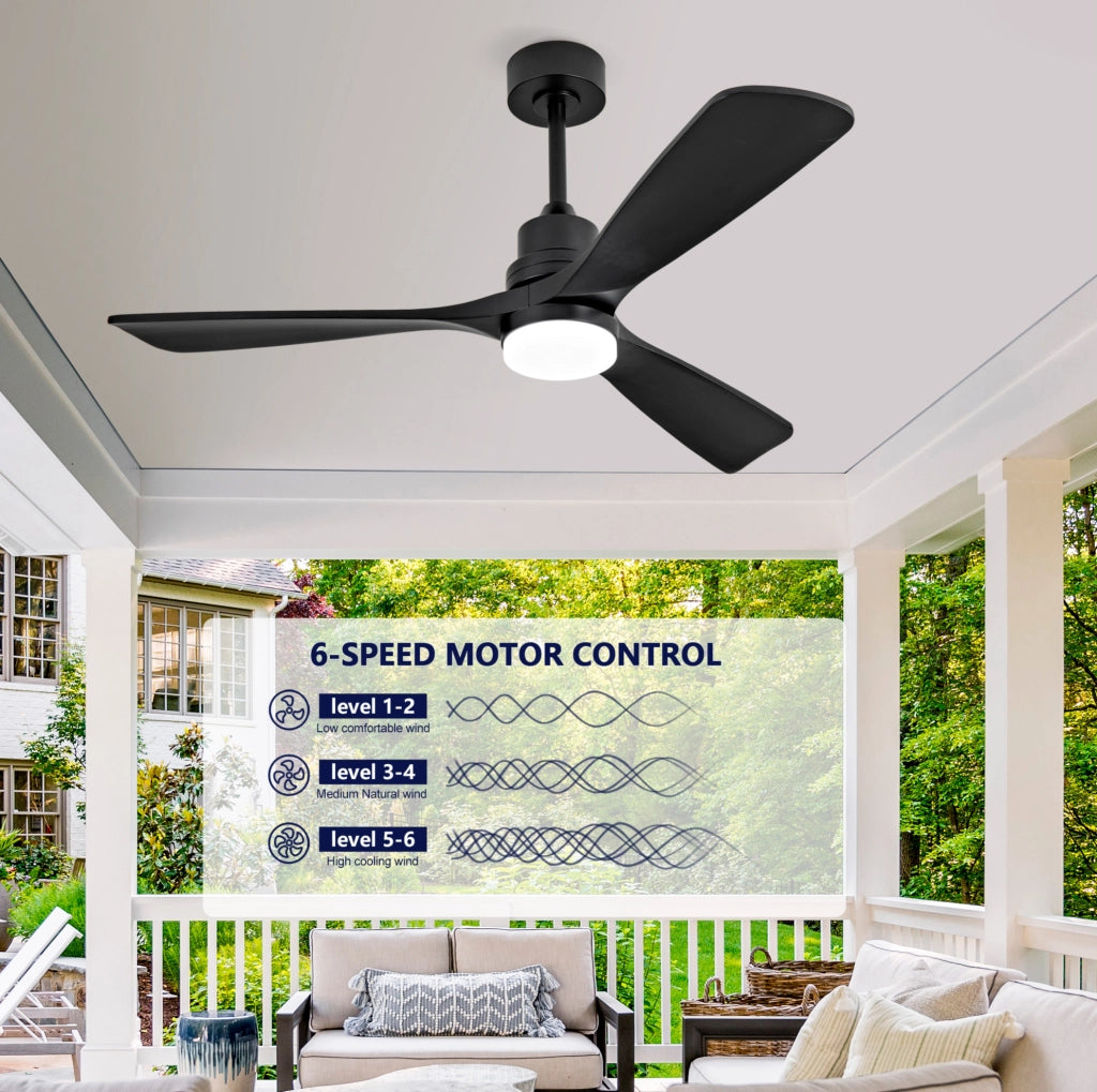 Ventilatore da soffitto 52 pollici nero con luce regolabile e telecomando