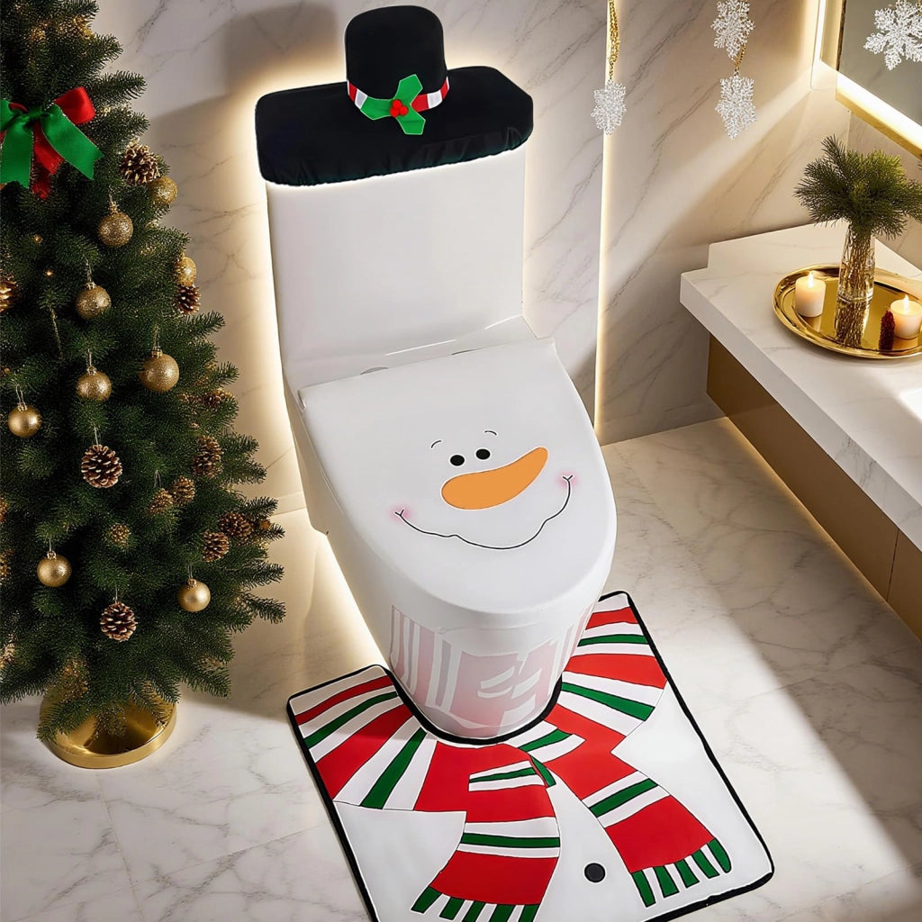 Set natalizio per copriwater e tappetino da bagno, con motivo natalizio