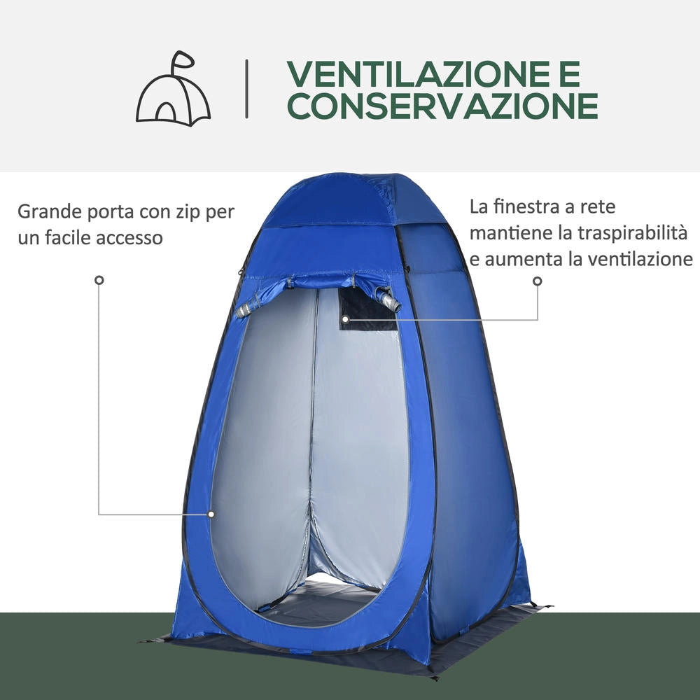 Tenda doccia da campeggio e spiaggia portatile, cabina spogliatoio pop up con porta a cerniera e borsa, 126x124x189 cm, blu scuro