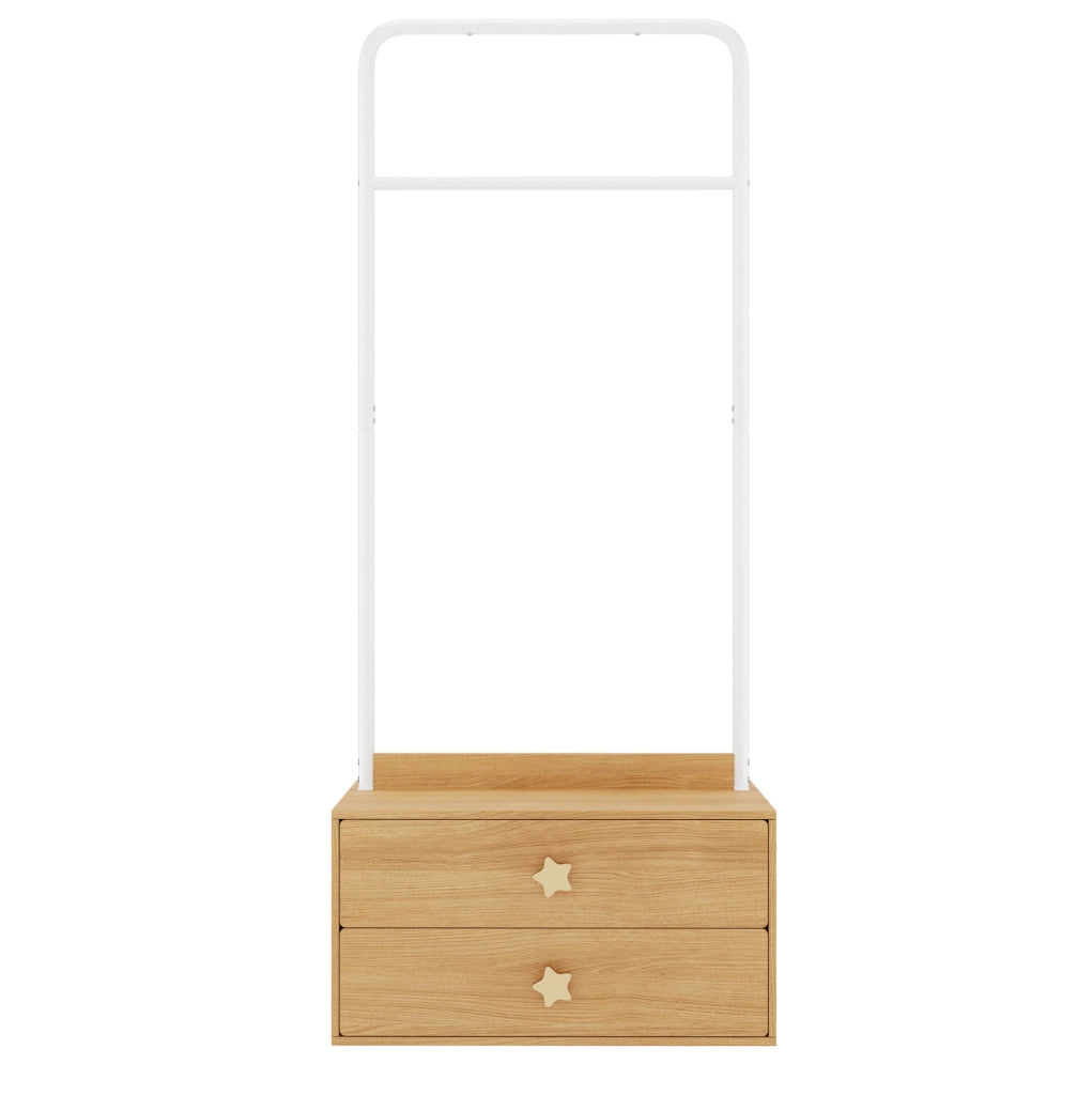 Stender appendiabiti per bambini con 2 cassetti, bianco e legno