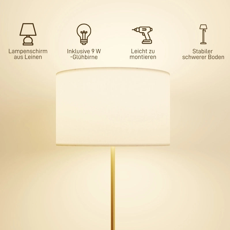Lampada da terra dorata regolabile con telecomando e paralume effetto lino