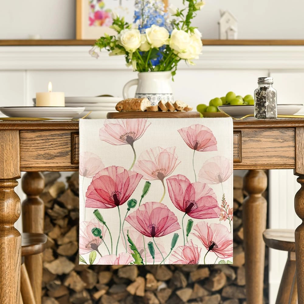 Tovaglia "Papaveri" 40x140 cm, decorazione primaverile per cucina e tavola