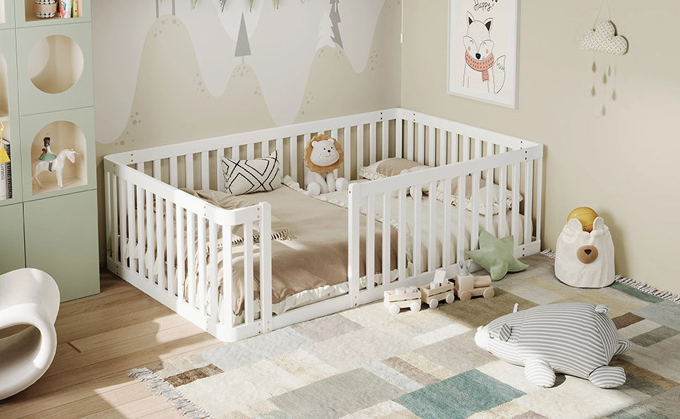 Letto in legno massello con sponda 90x200 cm bianco per bambini