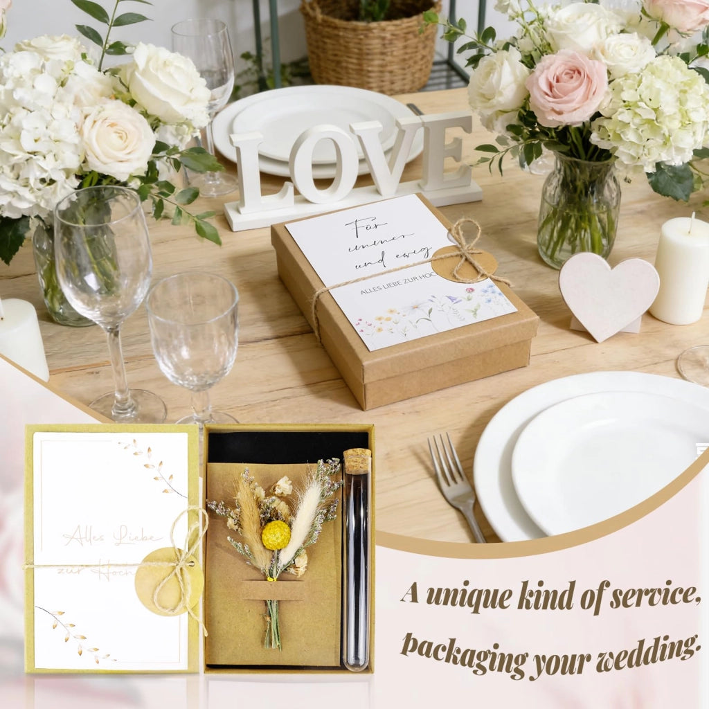 Scatola per il regalo di denaro per il matrimonio, con biglietto e fiori secchi