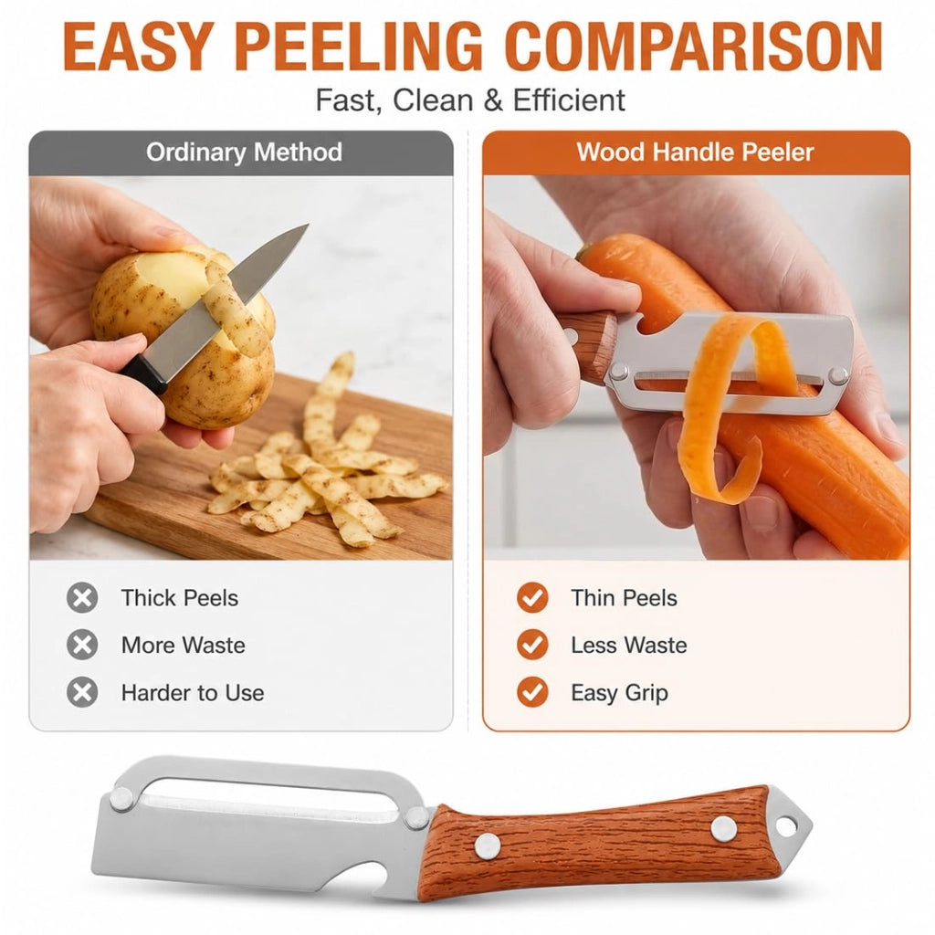 Set da 2 pelapatate 2-in-1 con manico in legno e lama in acciaio inossidabile