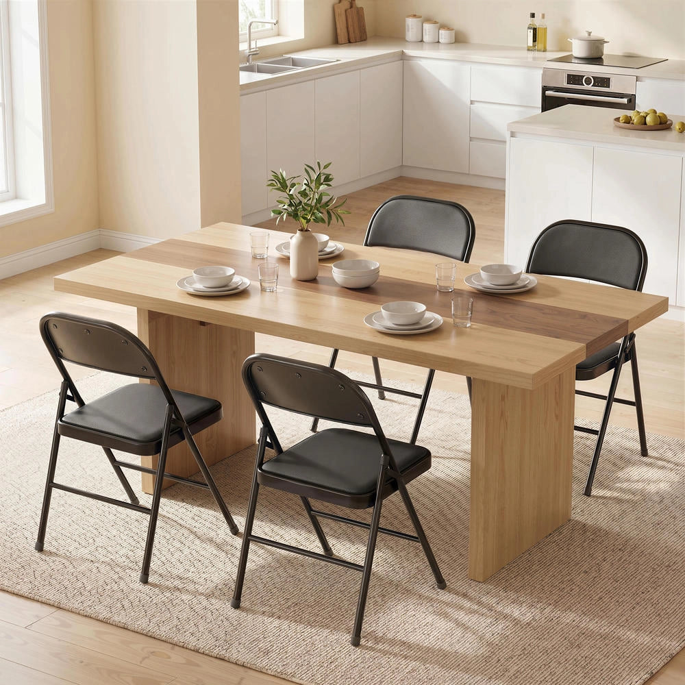 Sedie Pieghevoli Imbottite in Finta Pelle PU e Metallo, Set da 4 Salvaspazio, Sedute Richiudibili per Casa, 45x46x78 cm, Nero