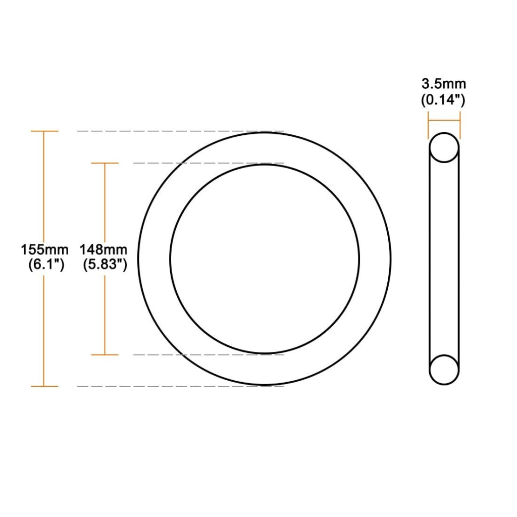O-ring, 155x148x3,5 mm, in gomma nitrilica, 1 pezzo