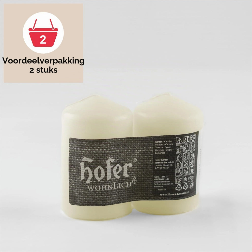 Set di 2 candele a stelo, dimensioni 80x48 mm, colore crema, durata di combustione di 18 ore