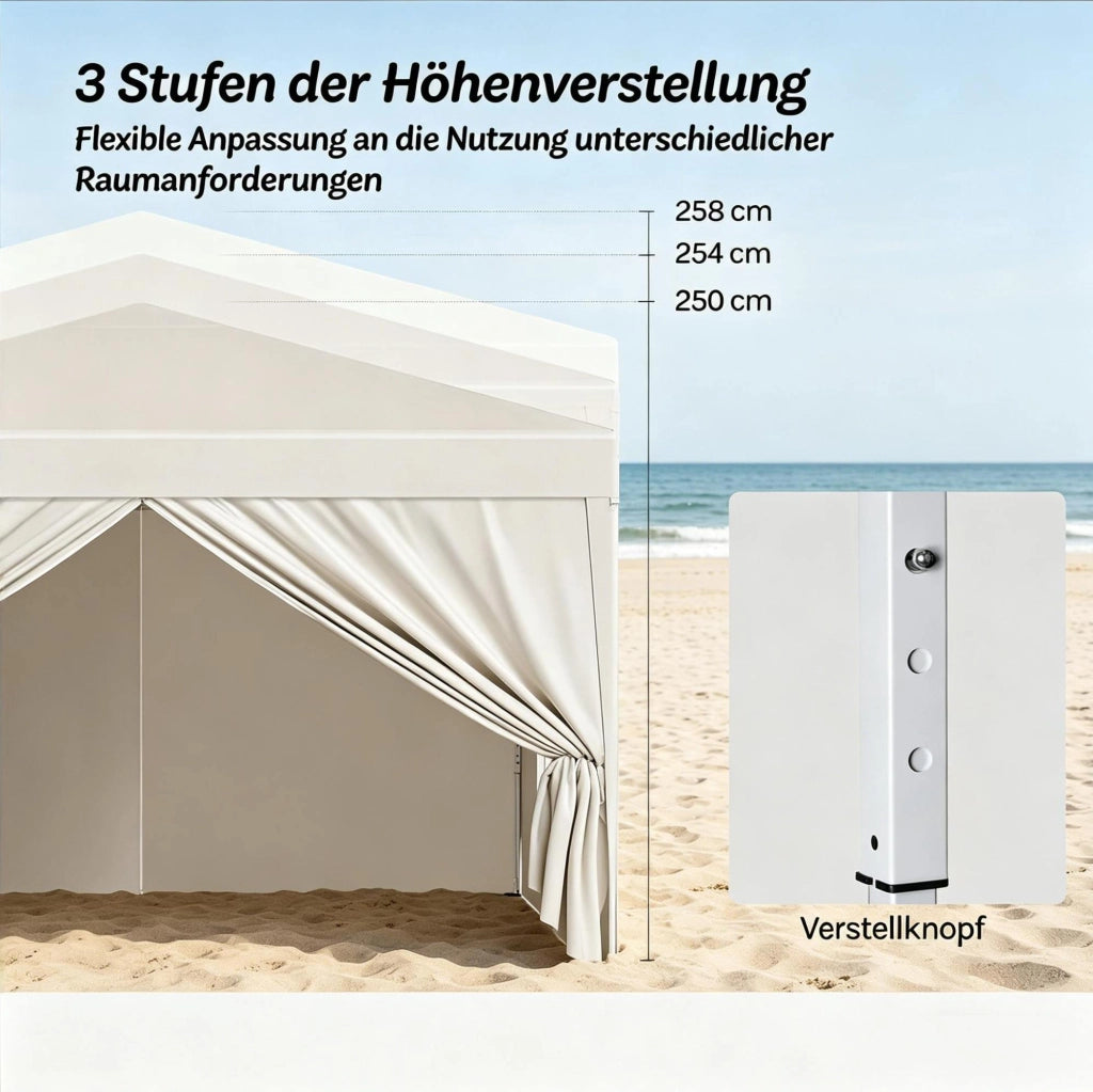GAZEBO Pieghevole 3 x 3 m Altezza regolabile Beige con pareti laterali