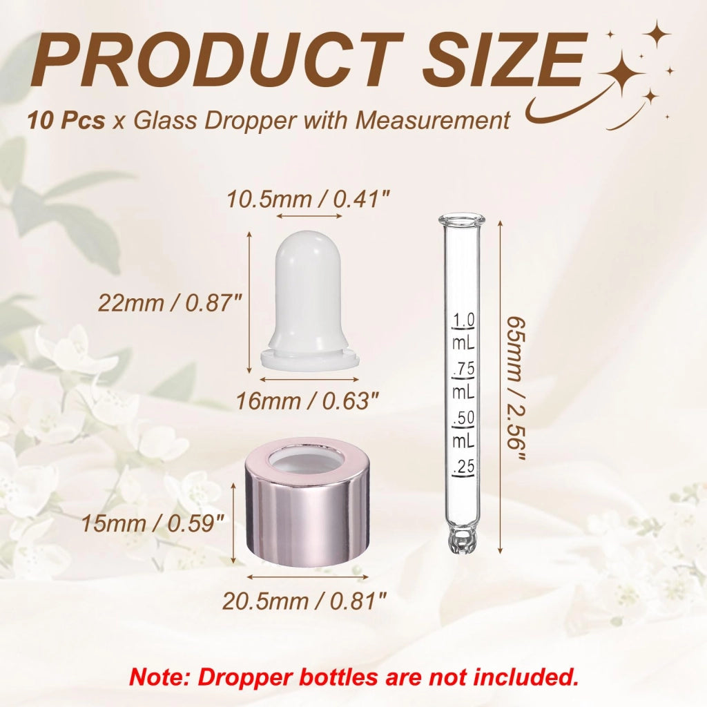 Flaconi contagocce in vetro, 10 pezzi, capacità 15 ml, con pipette, colore bianco/rosa