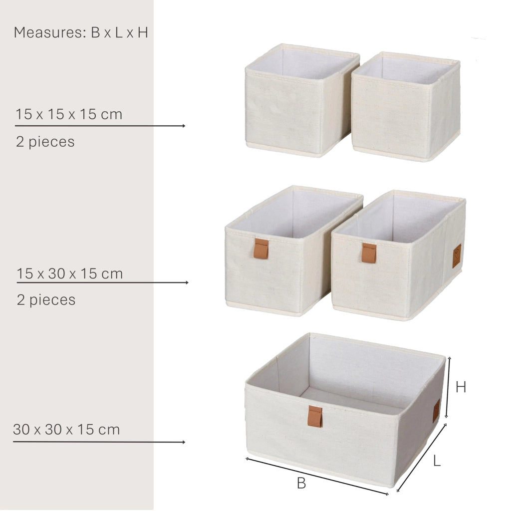Set di contenitori pieghevoli, 5 pezzi, color beige, disponibili in 3 diverse dimensioni