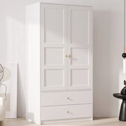 Armadio 2 ante 2 cassetti e asta appendiabiti per camera in MDF 100 x 48 x 180 cm bianco