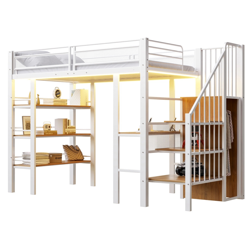 Letto a soppalco singolo 90x200 bianco con scrivania