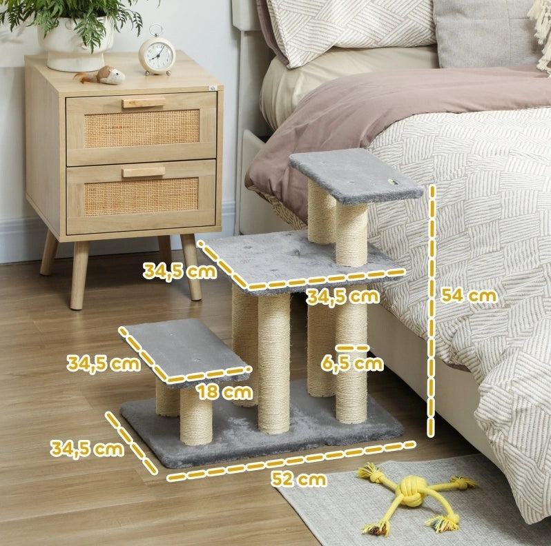 Tiragraffi albero per gatti a 3 livelli 52 x 34,5 x 54 cm in legno grigio