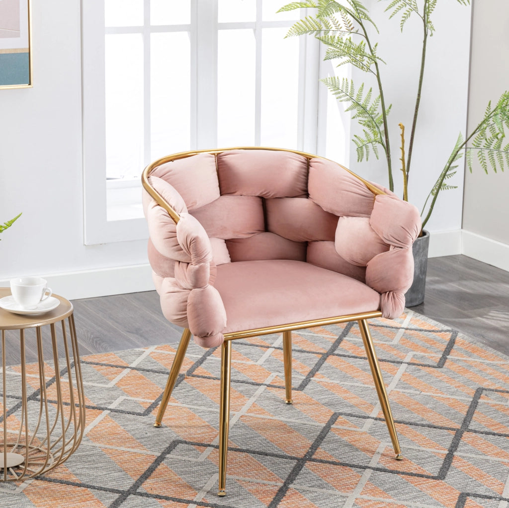 Poltrona d'appoggio moderna 59x58x75 cm rosa, metallo dorato, set da 2