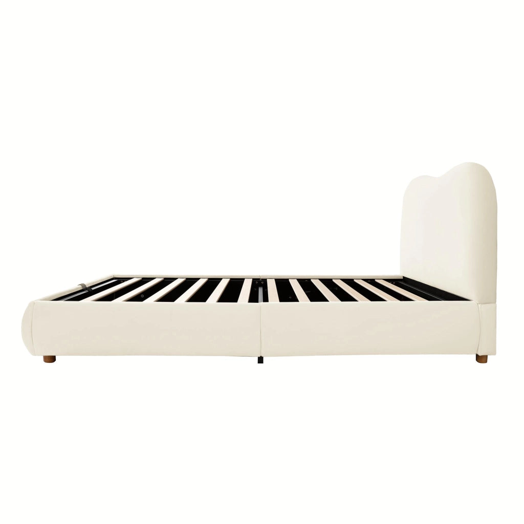 Letto contenitore imbottito con rete a doghe e testiera in boucl¨¦ beige