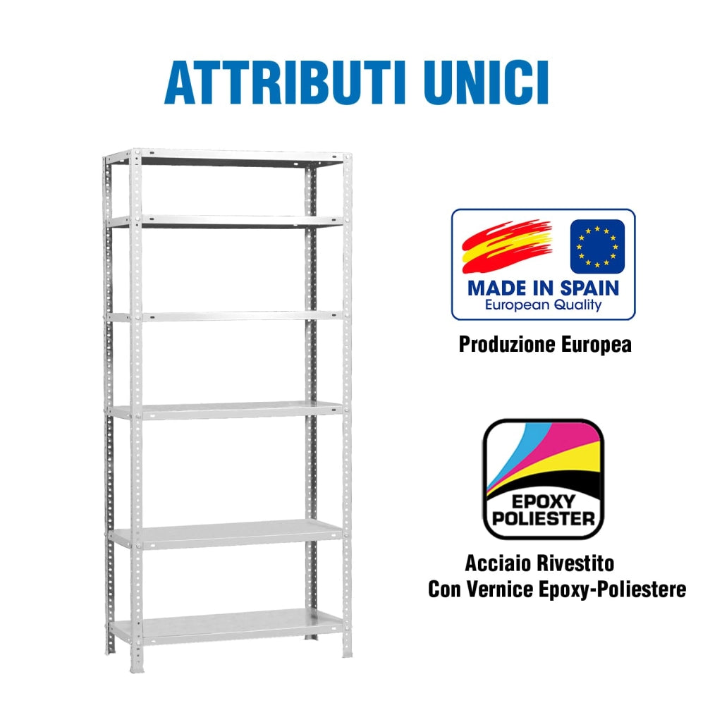 Scaffale metallico, dimensioni 2000 x 900 x 400 mm, 6 ripiani, portata 75 kg, colore bianco