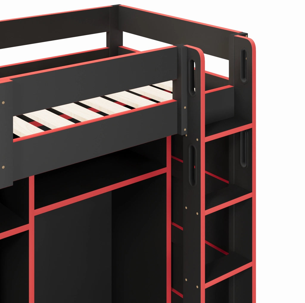 Letto a soppalco gaming 90x200 cm con scrivania e armadio