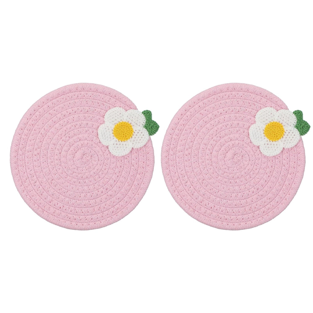 Set da 2 sottopiatti rotondi, intrecciati, in cotone, diametro 18 cm, color rosa