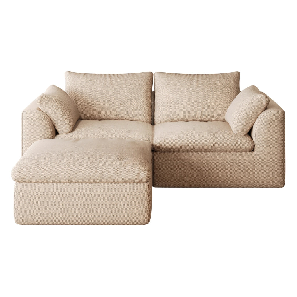 Divano angolare 3 posti 180x155x83 cm in tessuto di lino kaki con imbottitura in schiuma