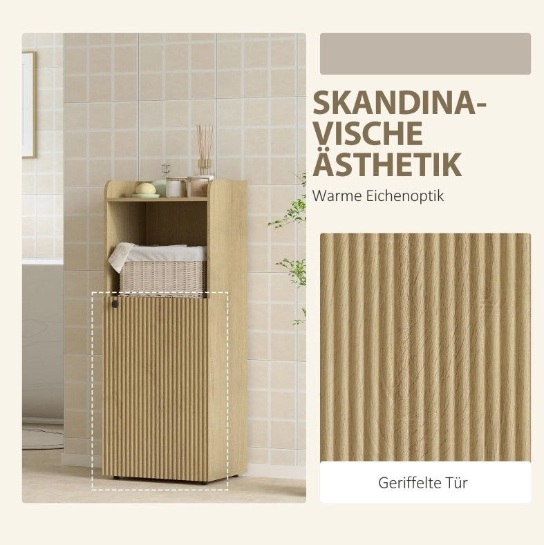 Mobiletto da bagno con anta, ripiano regolabile e scaffale aperto, 40x31x104 cm, rovere giallo