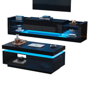 Set mobile TV e tavolino 181 x 38 x 38 cm nero lucido con LED