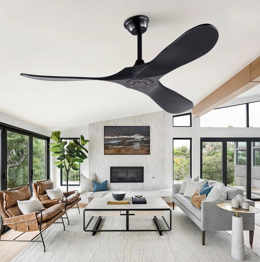 Ventilatore da soffitto nero da 52 pollici con telecomando e 3 pale