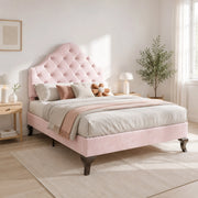 Letto singolo imbottito 90 × 200 cm con rete a doghe testiera regolabile in velluto rosa