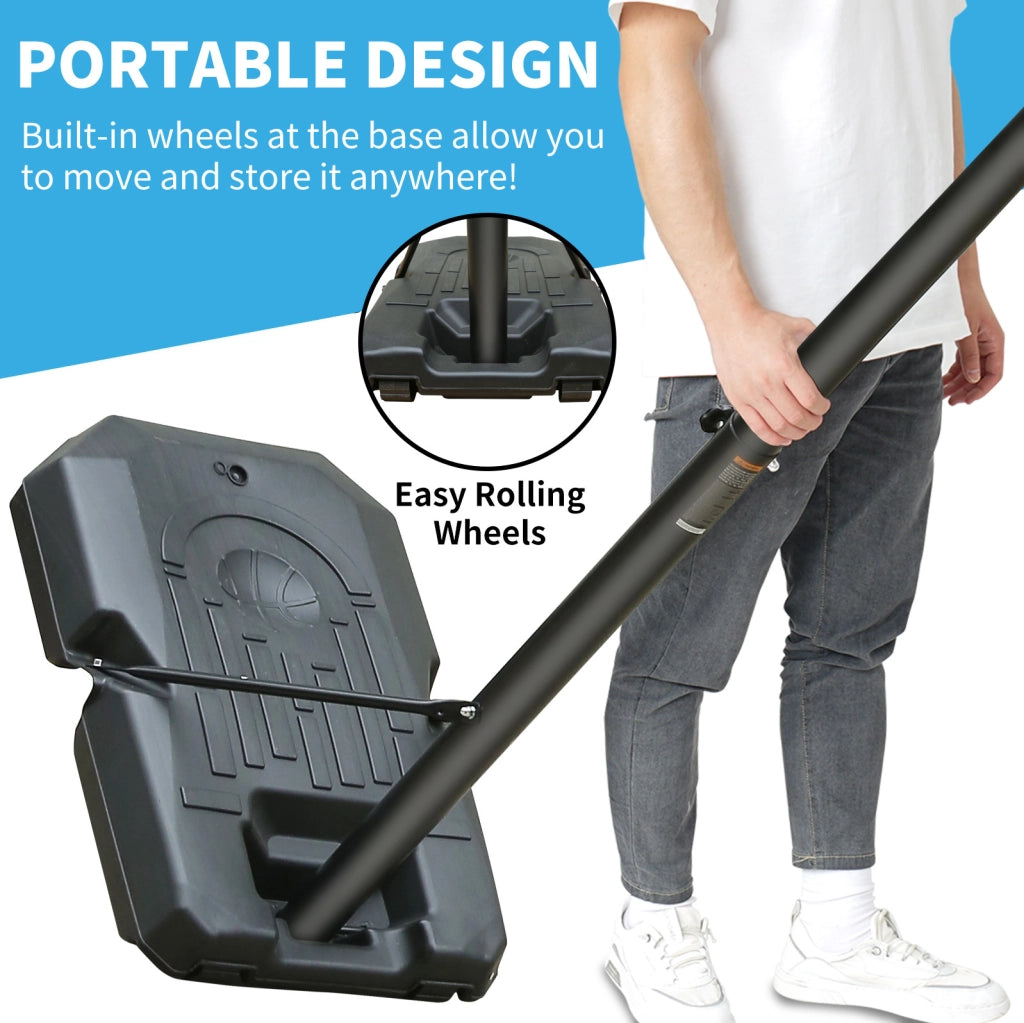 Canestro da basket regolabile con base 198,12-304,8 cm nero con ruote