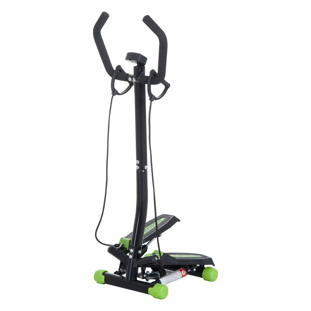 Pedali antiscivolo, stepper fitness con manubrio, 2 elastici e display LCD, verde e nero, per casa, ufficio e palestra