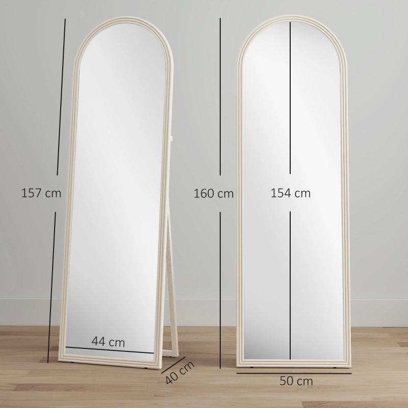 Specchio da terra a figura intera con supporto pieghevole e ganci da parete; cornice bianca ad arco 50 × 3.7 × 160 cm