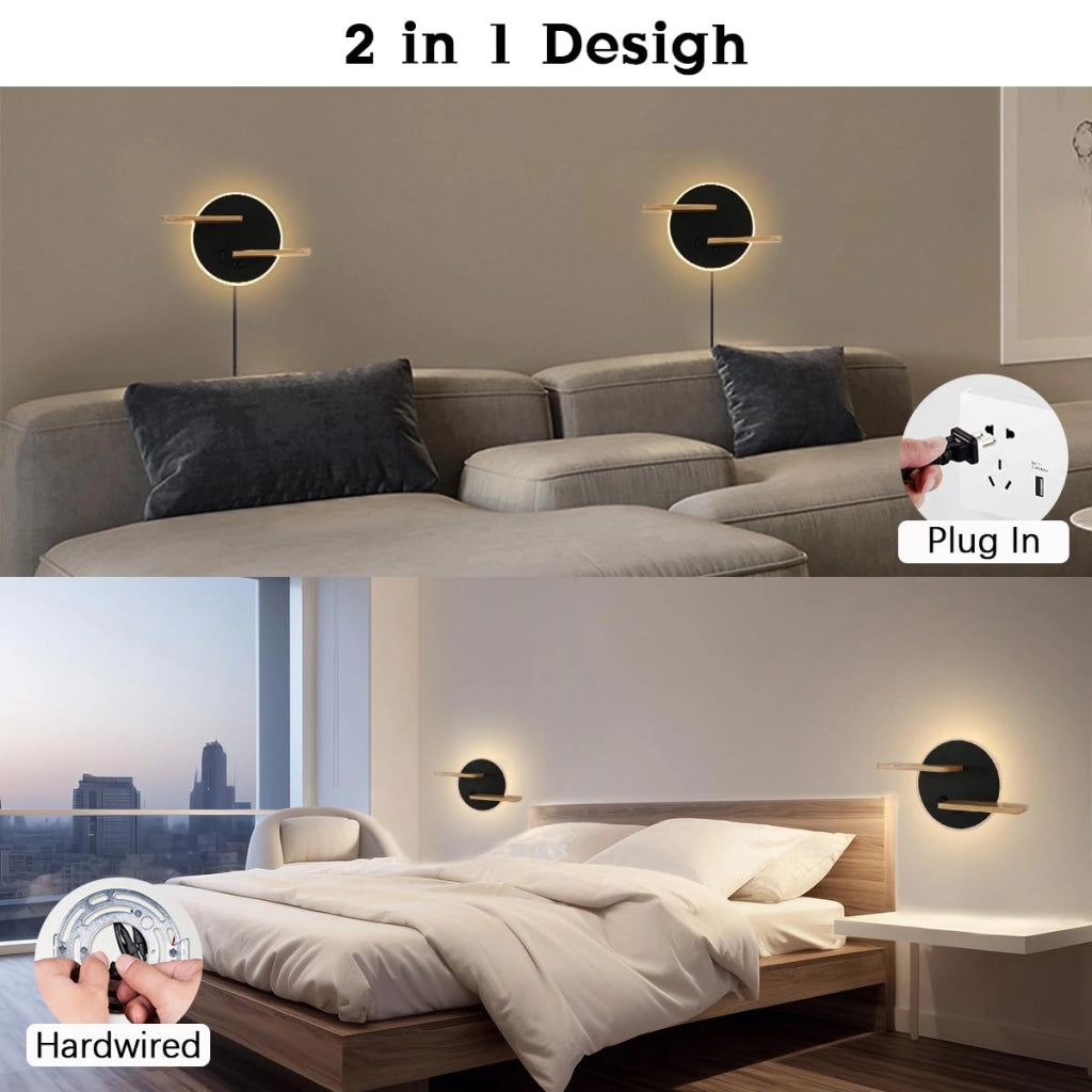 Applique LED con interruttore, dimmerabile, porta USB, luce da lettura, lampada da comodino, nera, per camera da letto, soggiorno, cameretta