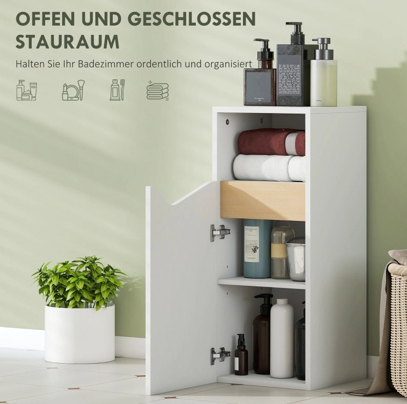 Mobile bagno salvaspazio bianco con ripiani regolabili e anta soft-close – 30 × 30 × 71,5 cm