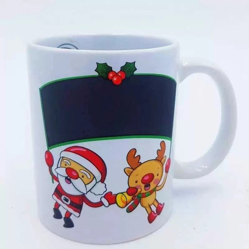Mug natalizia in ceramica bianca con lavagna H 9.5 cm