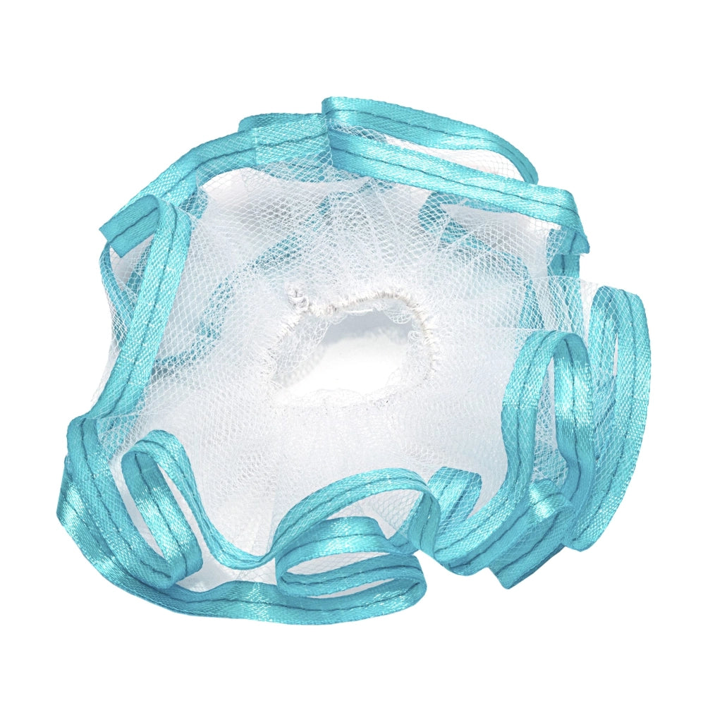 Copertura per candela in tulle, 12x9 cm, color turchese, con nastro in raso