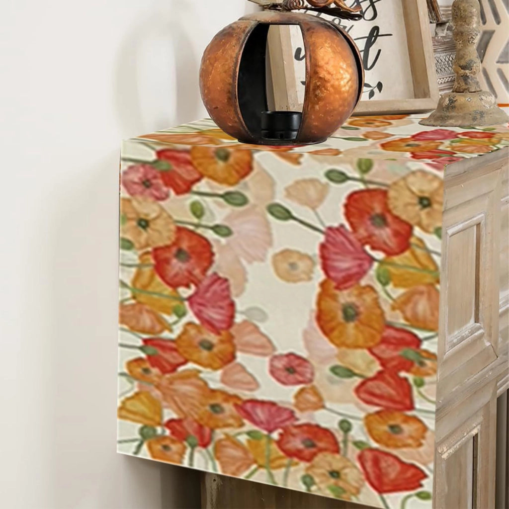 Tovaglia da tavolo in lino con motivo di papaveri, 33x183 cm, decorazione primaverile