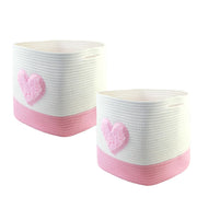 Cesti portaoggetti, 28 x 28 x 28 cm, cesti quadrati intrecciati in corda di cotone, piccoli cesti intrecciati per organizzare, per camerette, uffici, decorativi (Set da 2, rosa cuore)