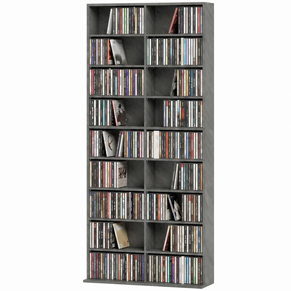 Scaffale porta CD e DVD a 18 scomparti con 14 ripiani regolabili mobile multimediale salvaspazio grigio chiaro 78,5x24x175cm